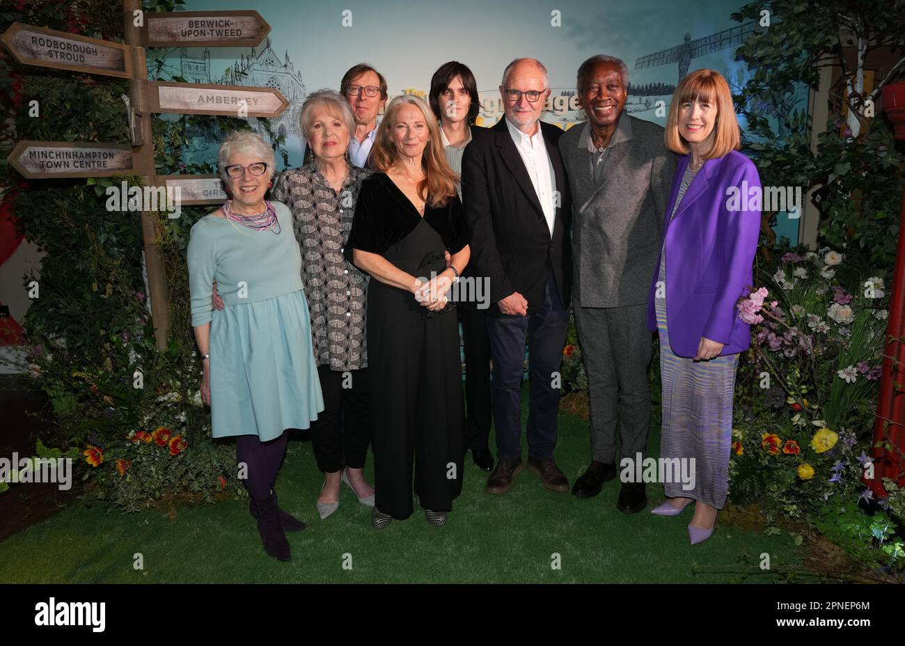 (left to right) Marilyn Milgrom, Dame Penelope Wilton, Kevin Loader, Rachel Joyce, Earl Cave, Jim Broadbent, Joseph Mydell and Juliet Dowling, attends the gala screening of The Unlikely Pilgrimage of Harold Fry, at the Ham Yard Hotel in London. Picture date: Tuesday April 18, 2023. Stock Photo