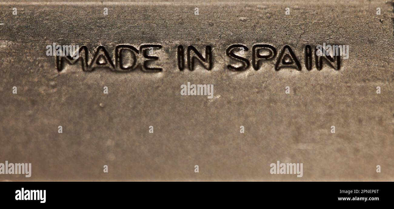 Made in Spain engraving in metal Stock Photo