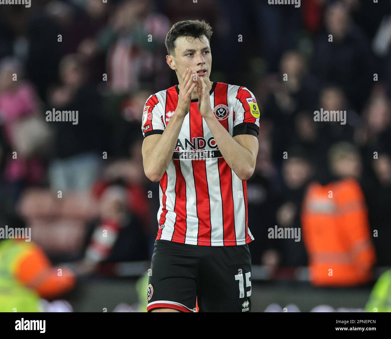 Anel Ahmedhodžić 15 of Sheffield United applauds the home fans during the Sky Bet Championship Anel Ahmedhodžić 15 of Sheffield United applauds the home fans during the Sky Bet Championship