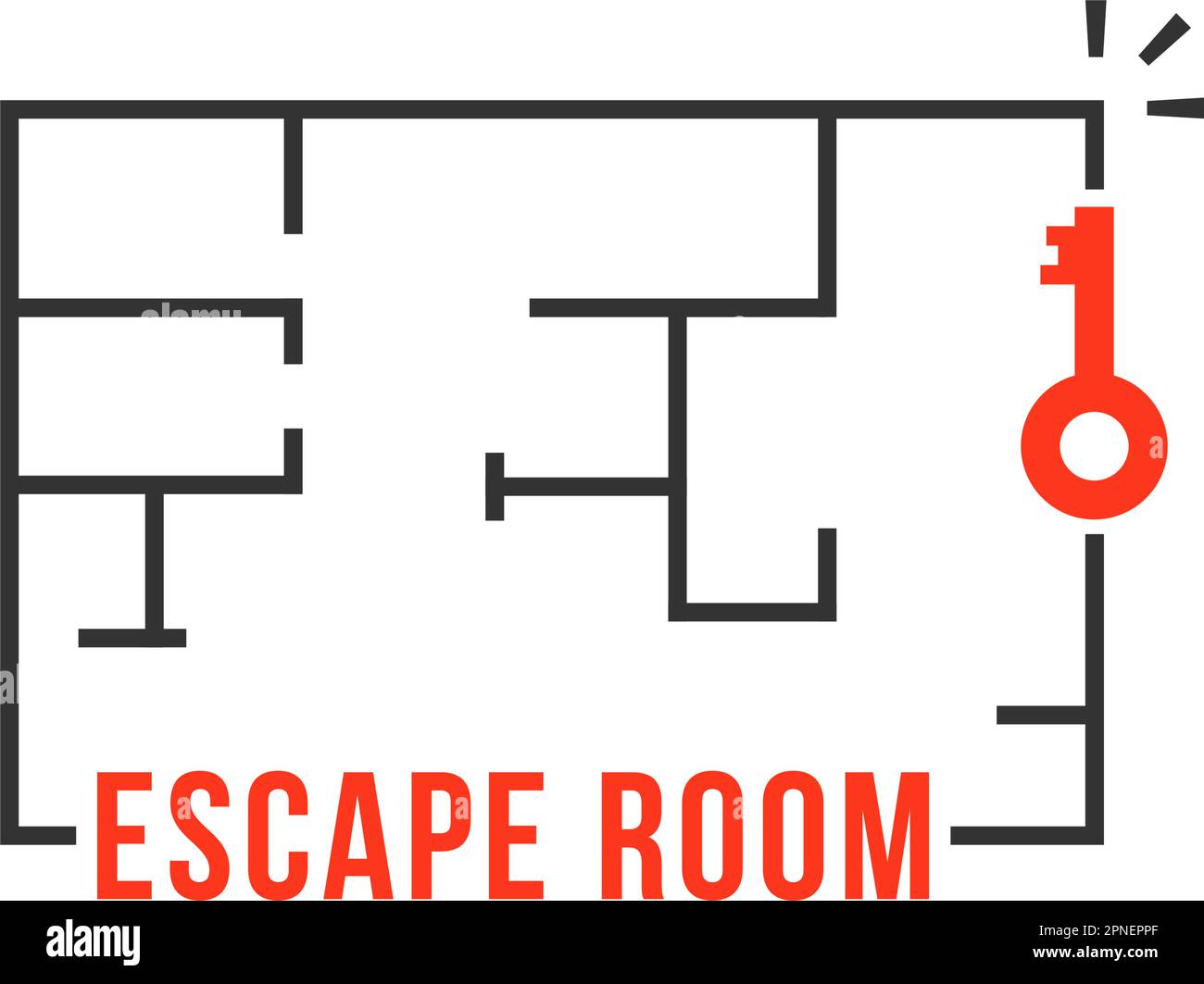 thin line escape room logo with key Stock Vector