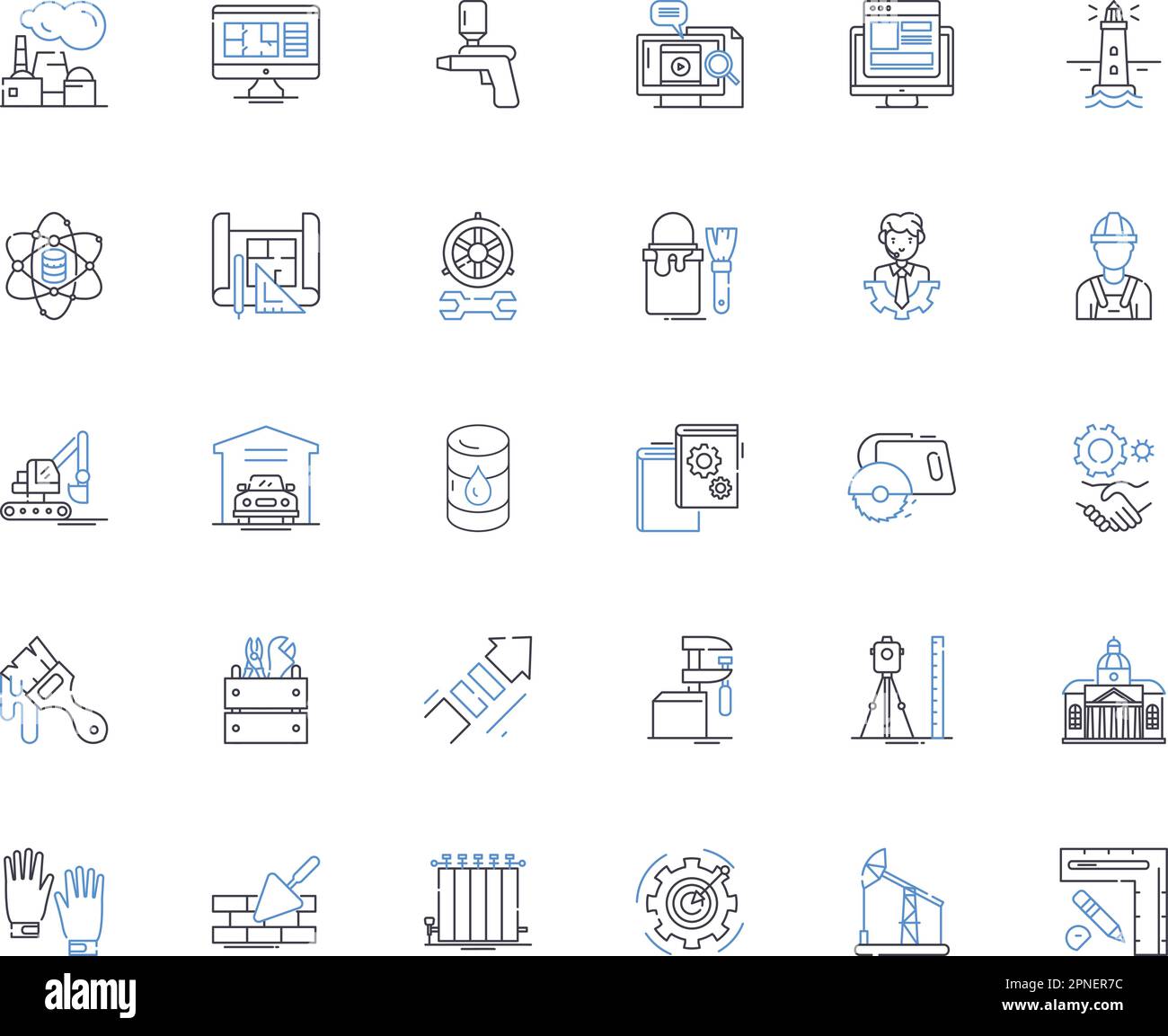 Construction workers line icons collection. Hardhat, Scaffold, Welding