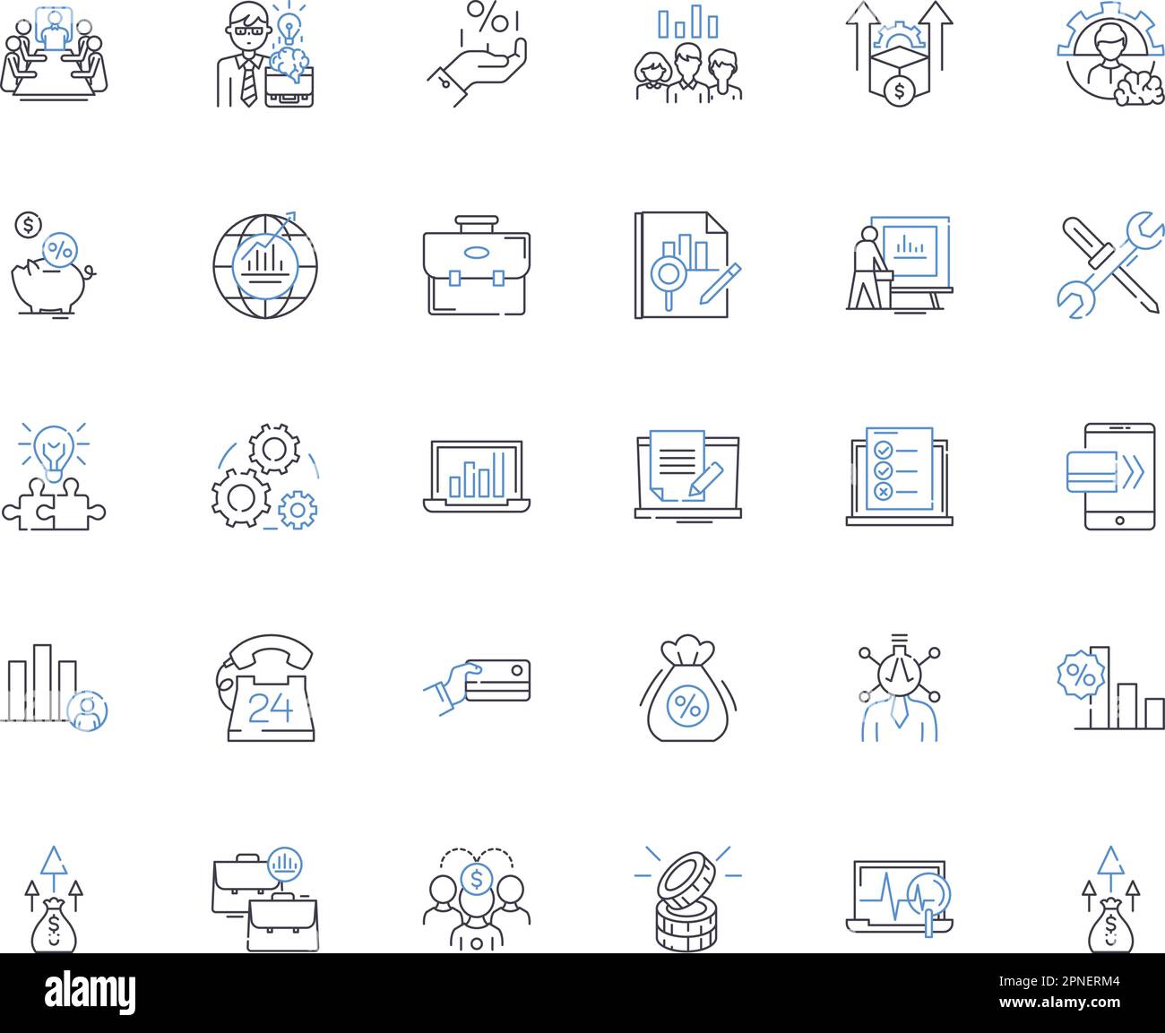 Bookkeeping line icons collection. Accounting, Ledger, Balance, Records, Invoicing, Expenses, Auditing vector and linear illustration. Financial Stock Vector