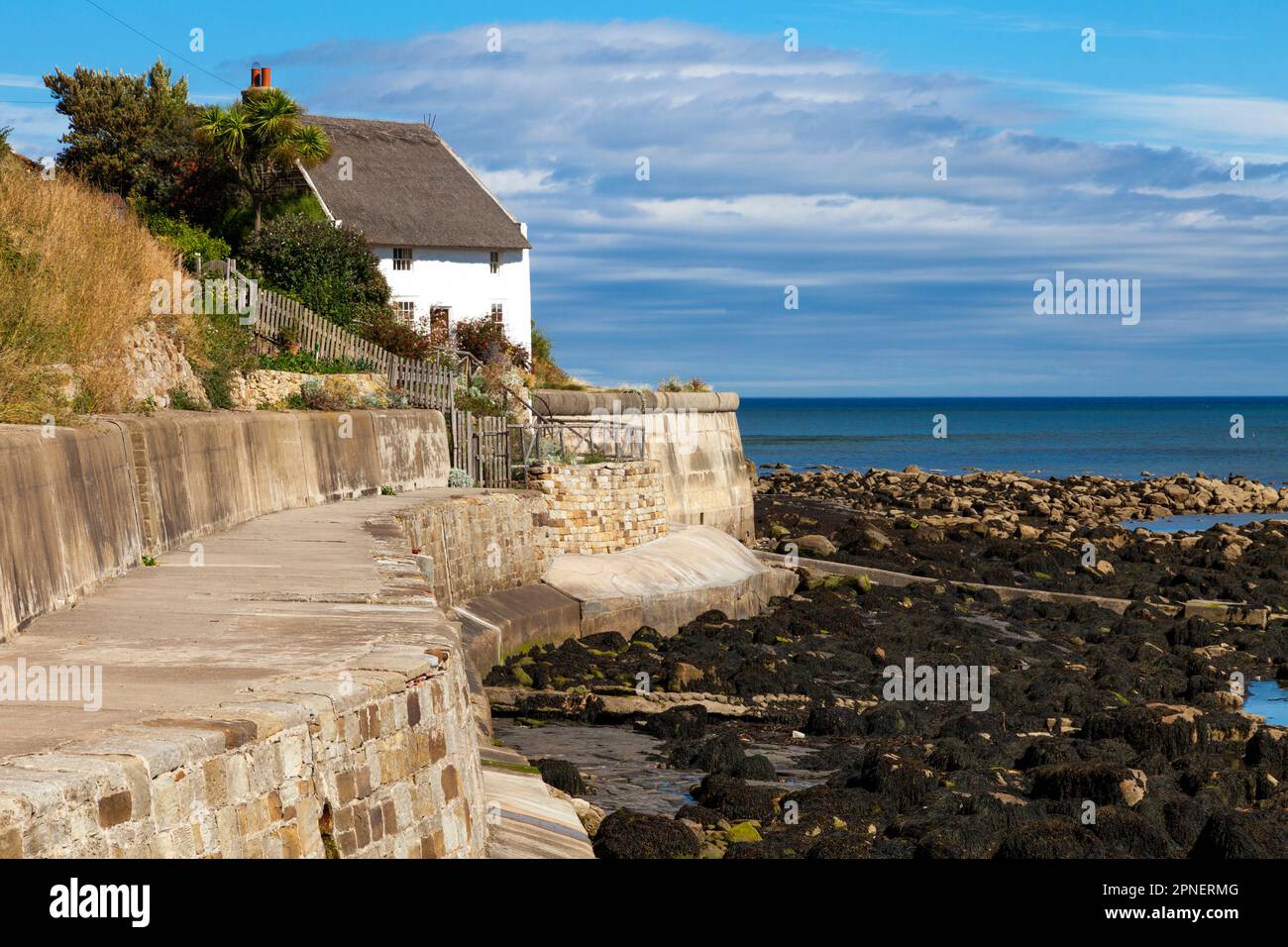 A thatched cottage overlooking the North Sea at Runswick Bay, North