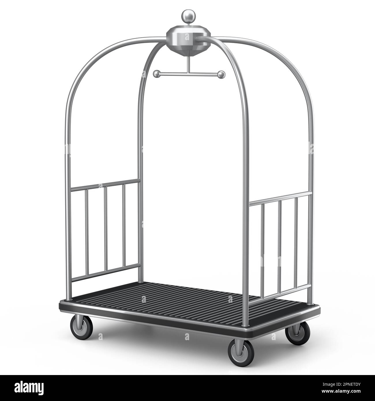 Hotel luggage trolley cart for carrying baggage on white background. 3d render element of hotel