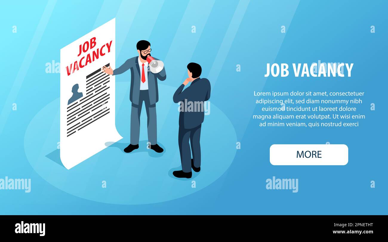 Job vacancy horizontal banner demonstrating hr manager with megaphone engaging in recruitment
