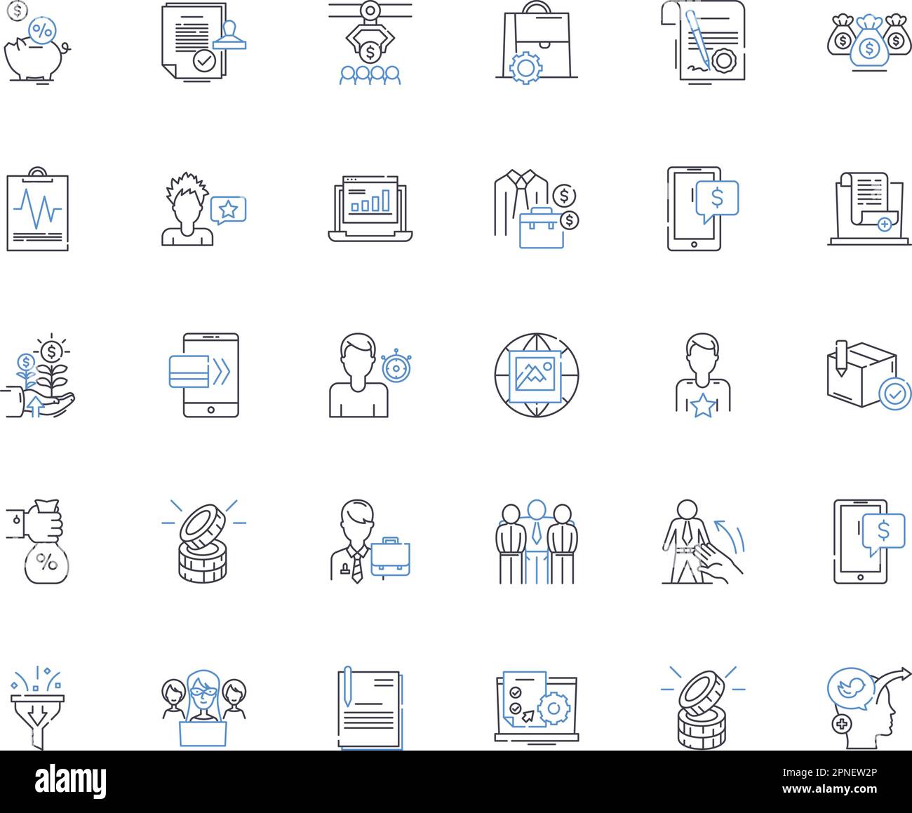 Accounting line icons collection. Audit, Balance, Bookkeeping, Capital, Cash, Credit, Deductions vector and linear illustration. Depreciation,Equity Stock Vector