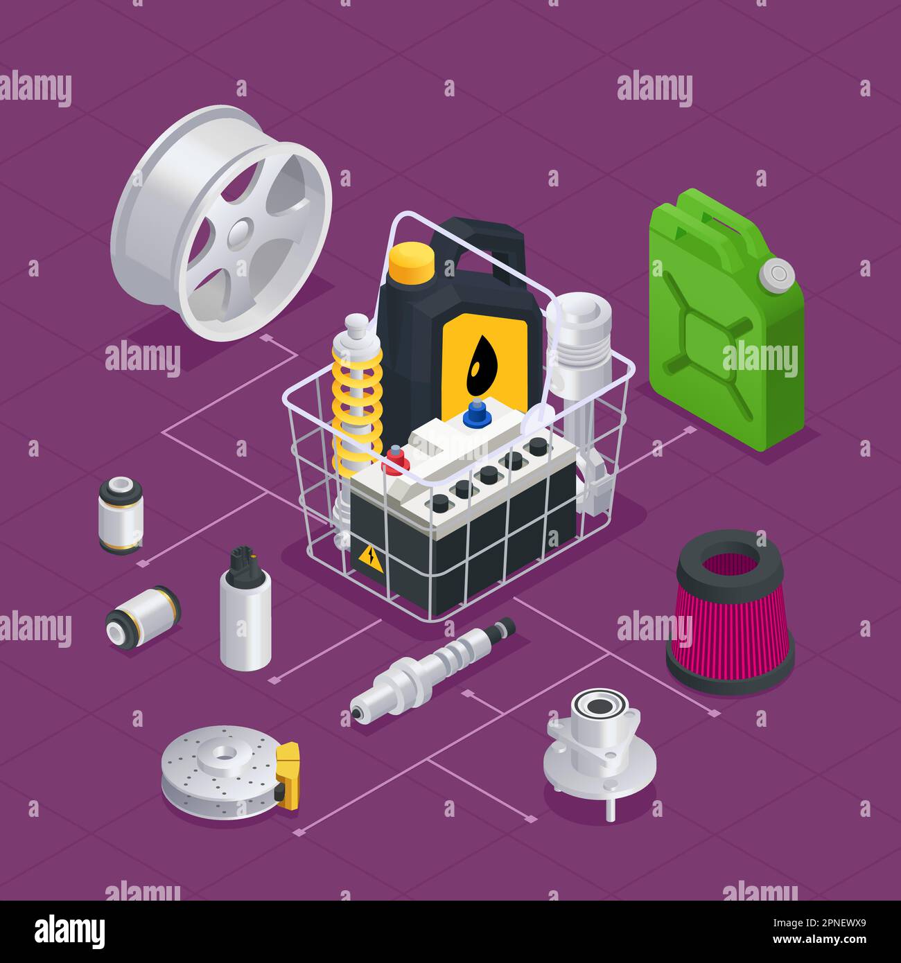 Car parts spares isometric composition with isolated spare details