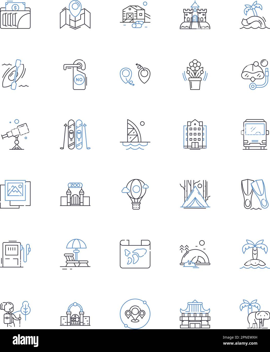 Vacation planner line icons collection. Destination, Budget, Itinerary ...