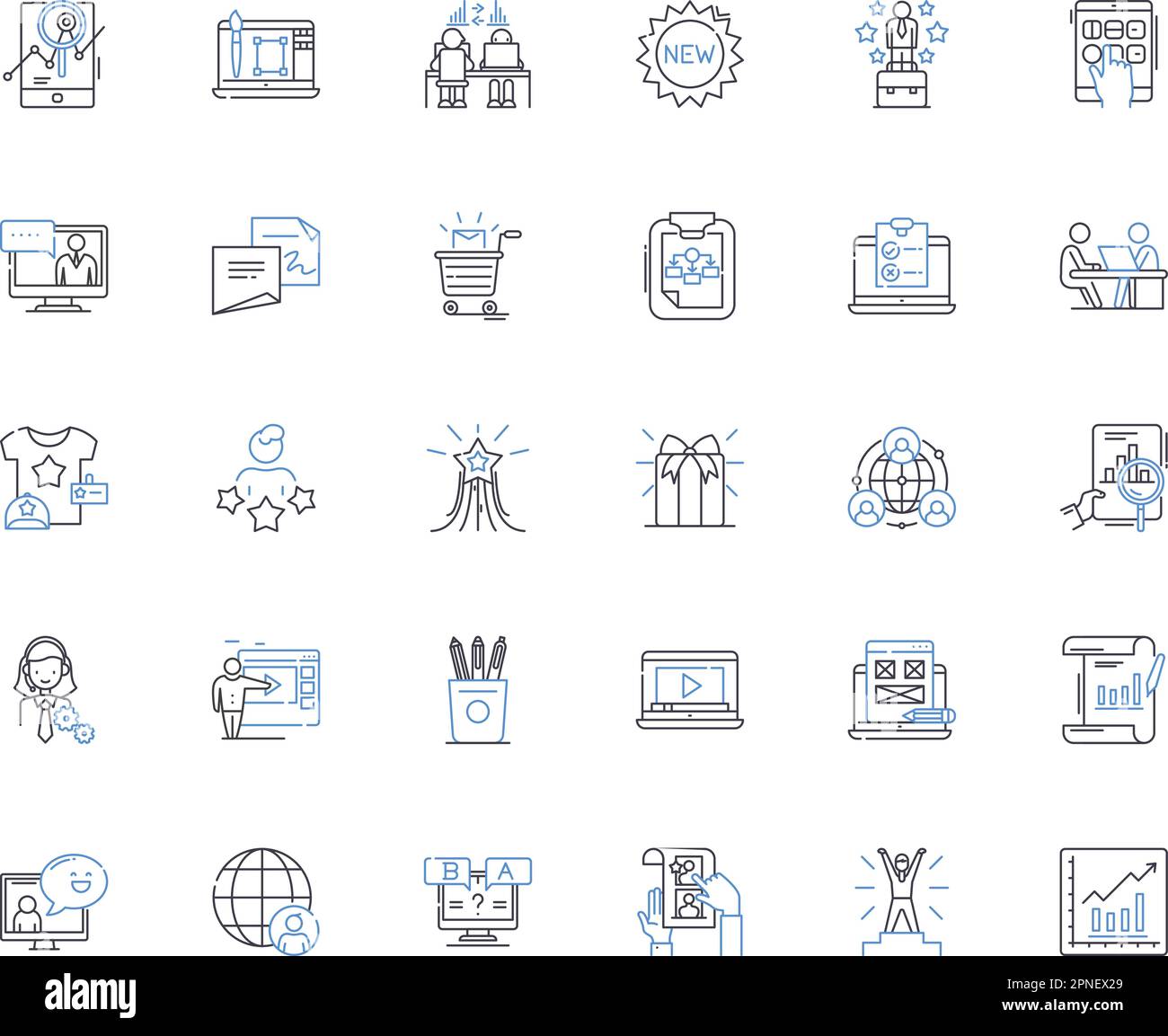Marketing strategy line icons collection. Segmentation, Targeting, Positioning, Differentiation, Branding, Promotion, Communication vector and linear Stock Vector
