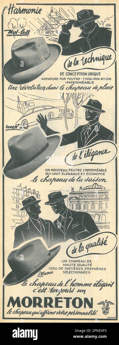Morreton Hats French print ad, 1951 Stock Photo - Alamy