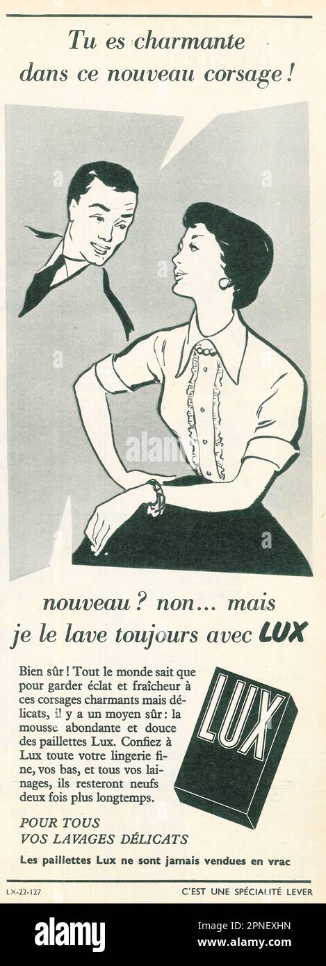 Lux soap for delicate clothing, lingerie French print ad, 1951 Stock ...
