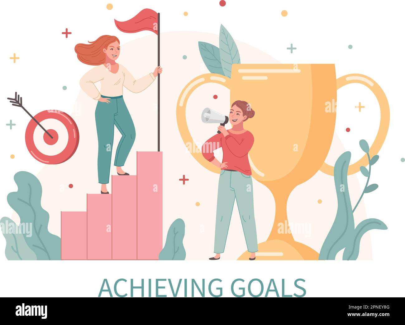 Coaching flat cartoon concept with goals achievement training symbols ...