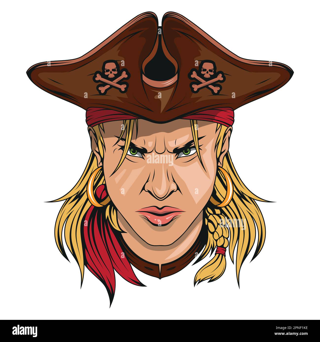 Pirate girl. Vector illustration of a woman in big hat. Female pirate ...