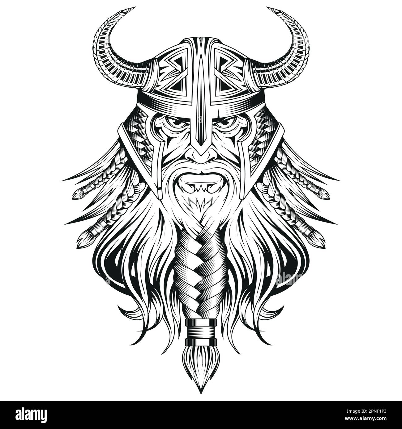 Viking warrior. Vector illustration of a sketch muscular berserker. Sinister fantastic people Stock Vector