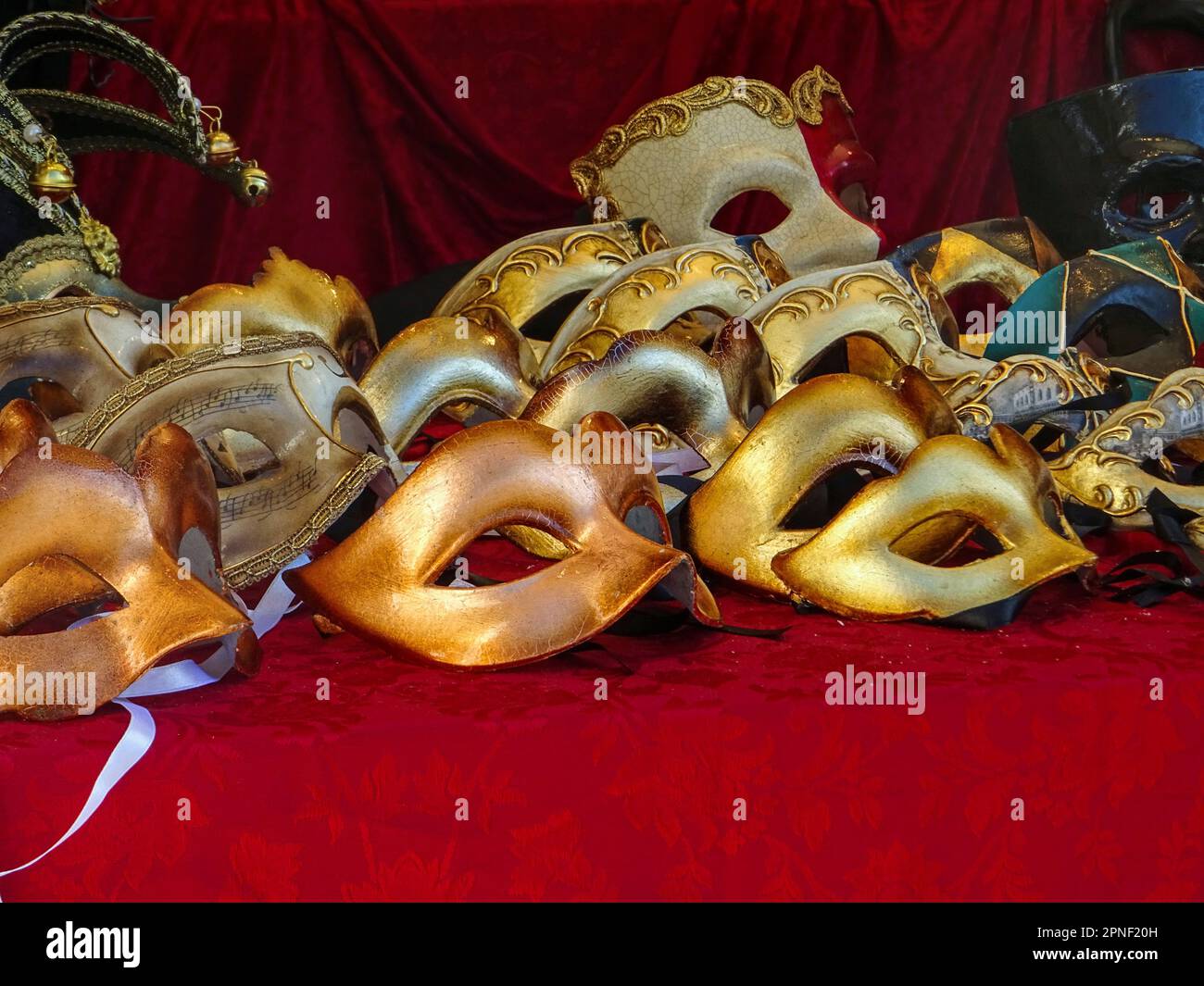 Many carnival masks on a counter to be sold in Venice, Italy, Venice Stock Photo