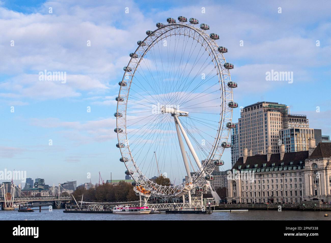 Giant edge Millennium Wheel, London Eye, on the Thames near Westminster Bridge, United Kingdom, England, London Stock Photo