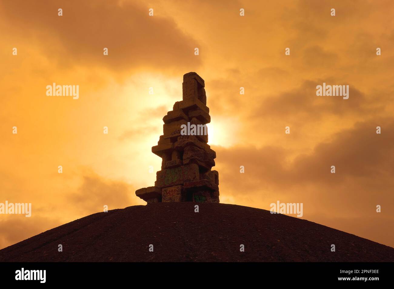 Artwork Sky Staircase, Himmelstreppe on the Rheinelbe slag heap in back light, Germany, North Rhine-Westphalia, Ruhr Area, Gelsenkirchen Stock Photo