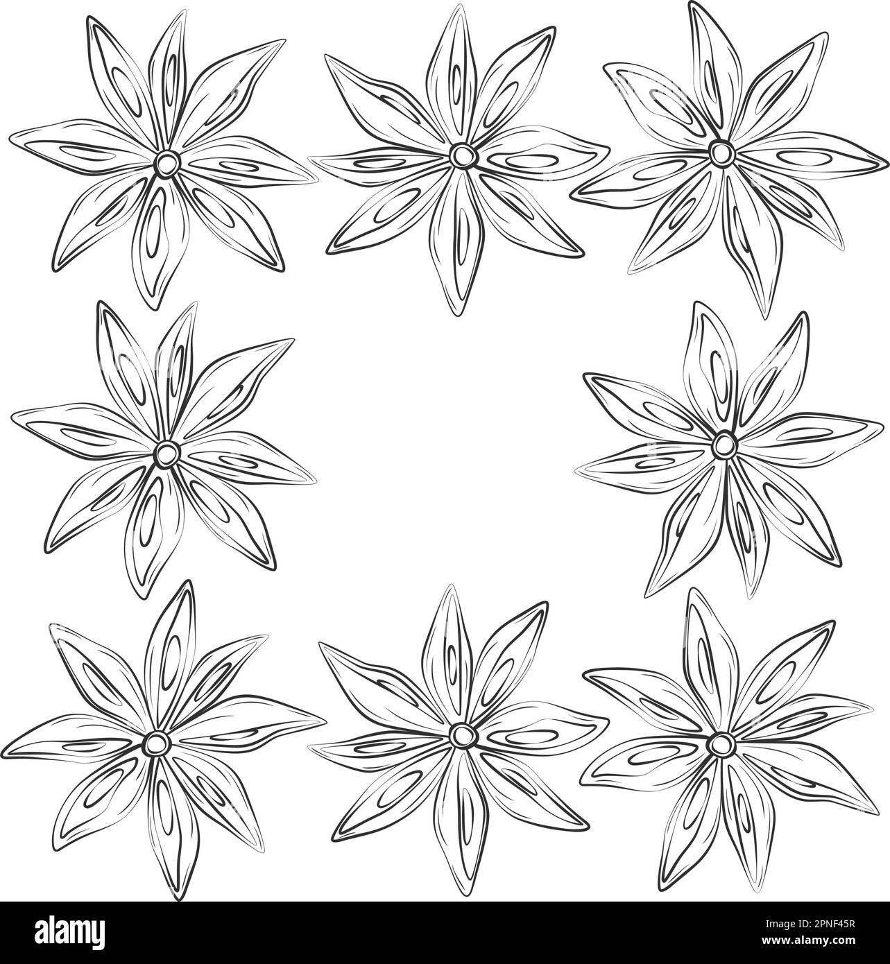 Abstract square frame of outline drawing star anise with copyspace