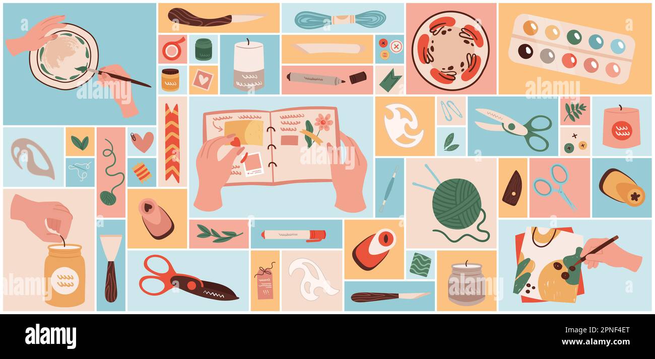 Cartoon supplies and tools for scrapbook, painting, sewing and