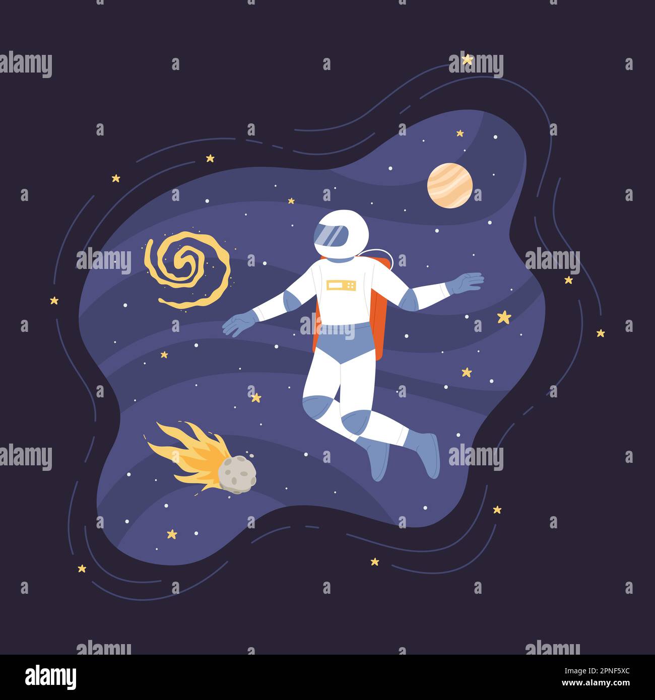 Spaceman in pressure suit out space among stars Vector Image