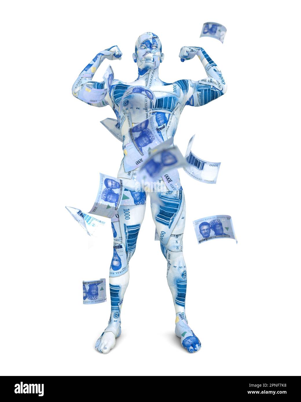 3D rendering of human figure made up of Nigerian naira notes Stock Photo