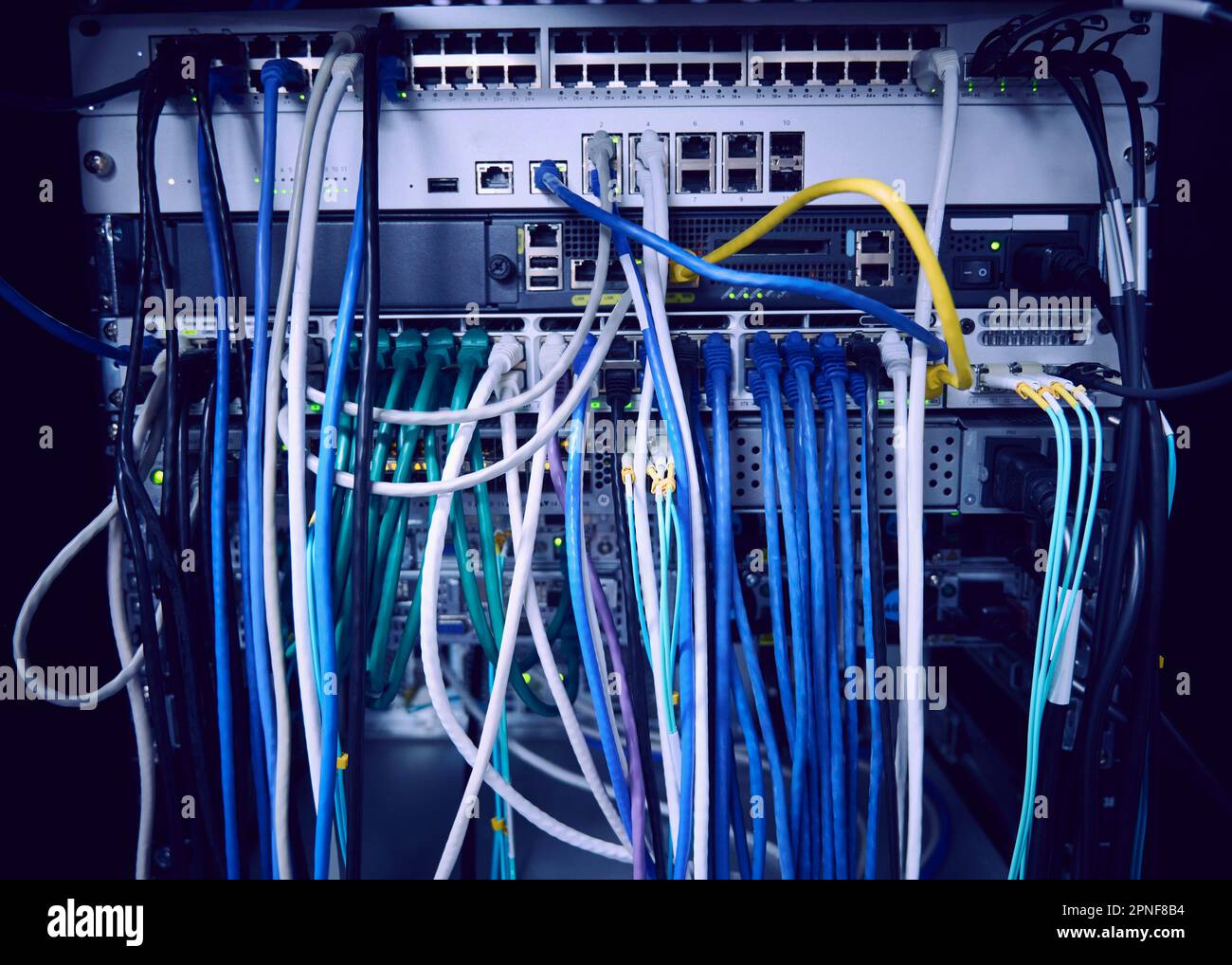 Closeup of computer cables in server room Stock Photo Alamy