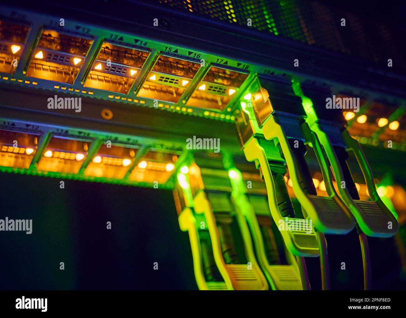 Closeup of computer cables in server room Stock Photo Alamy