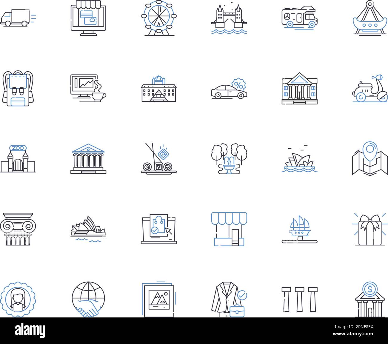 Inner city shopping line icons collection. Diversity, Authenticity 