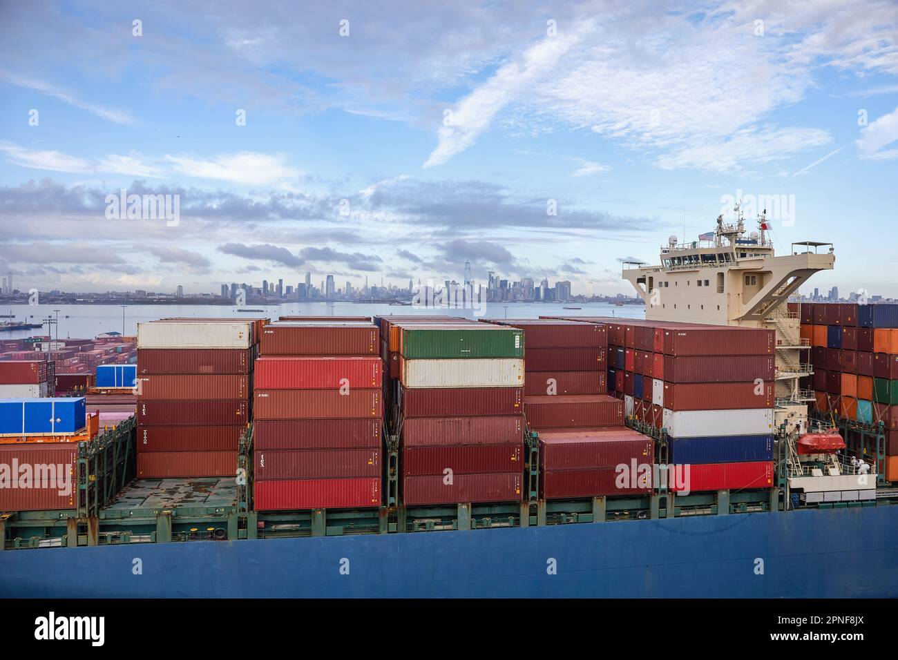 United States, New York, New York City, Stacks of cargo containers on