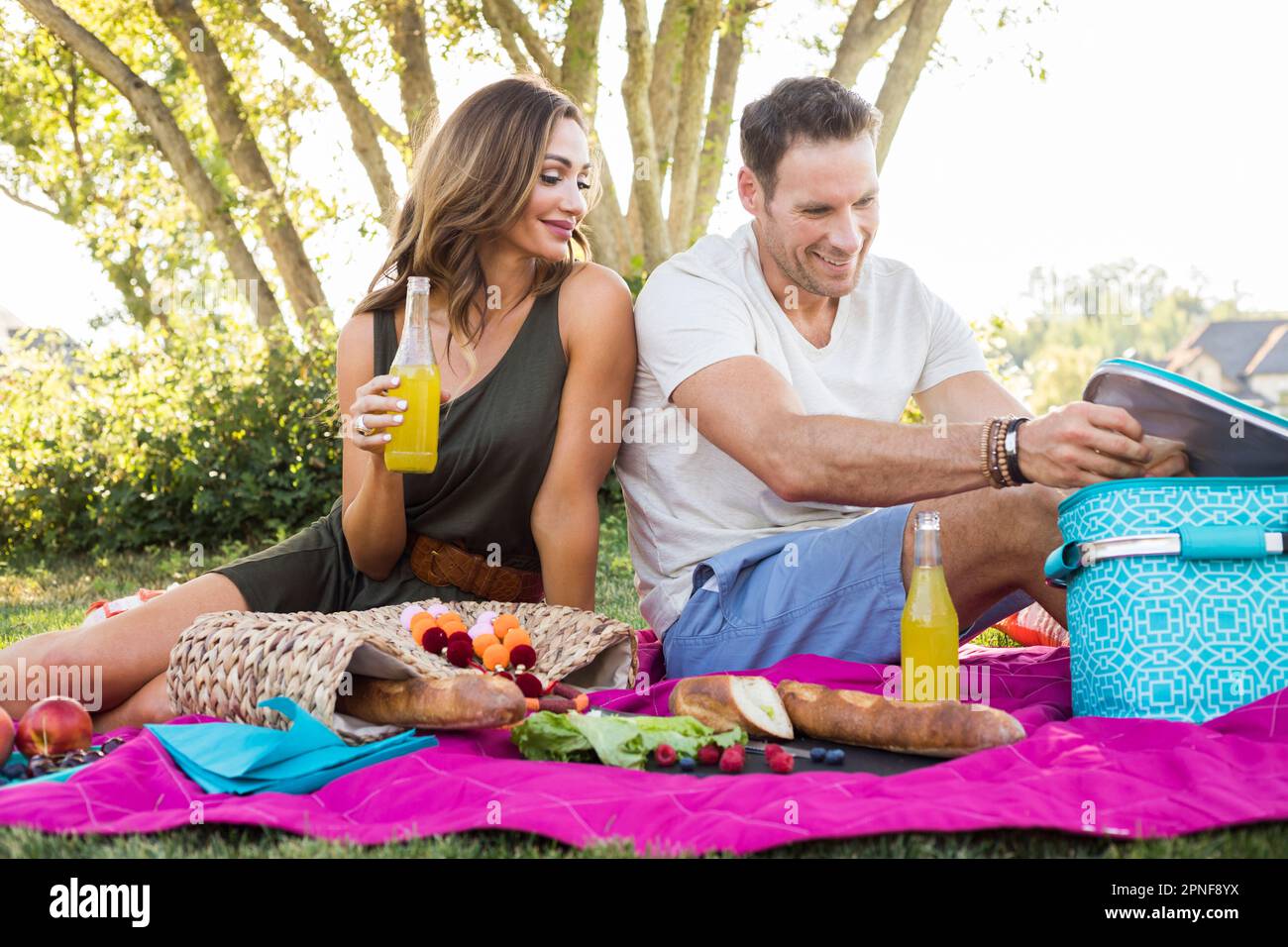 Couple having picnic in park Stock Photo