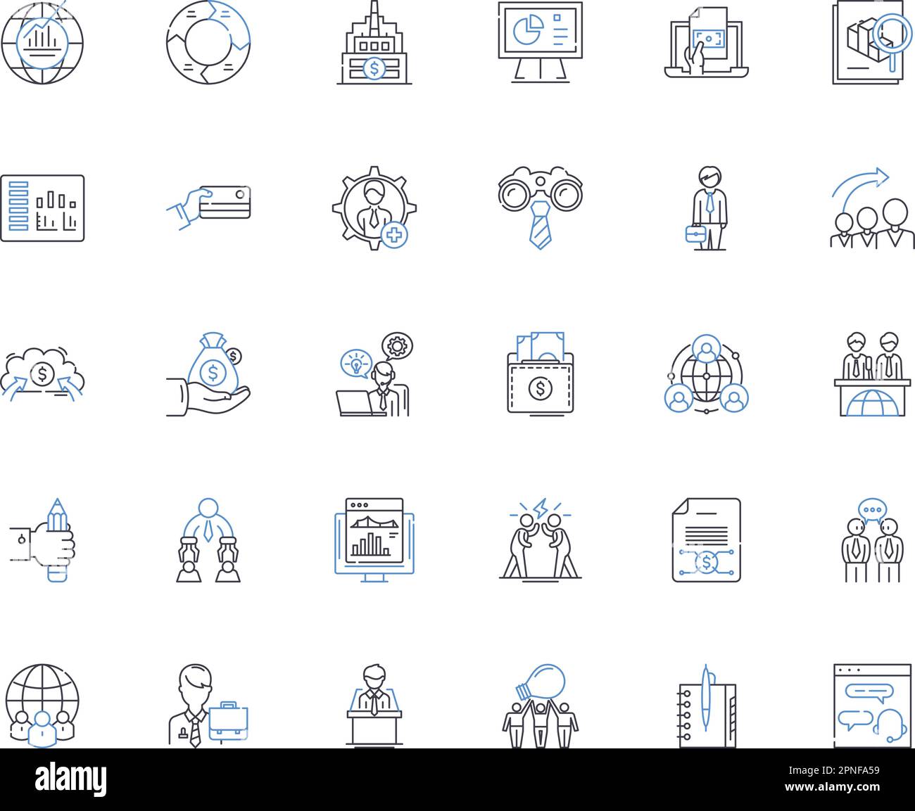 Fiscal plan line icons collection. Budget, Revenue, Deficit, Spending, Taxation, Inflation, Austerity vector and linear illustration. Stabilization Stock Vector