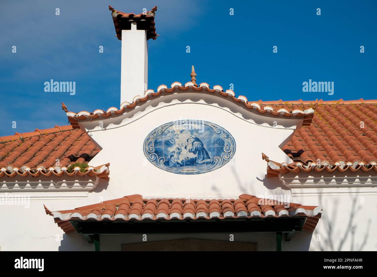 Portugal, Torres Novas, Traditional Portuguese tile rooftop and mosaic Stock Photo