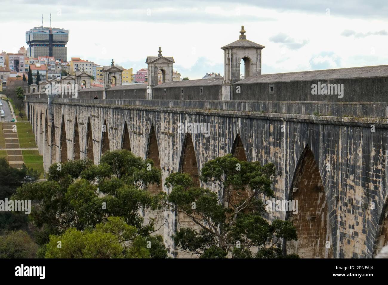 Portugal, Lisbon, Roman style aqueduct built in 1748 Stock Photo