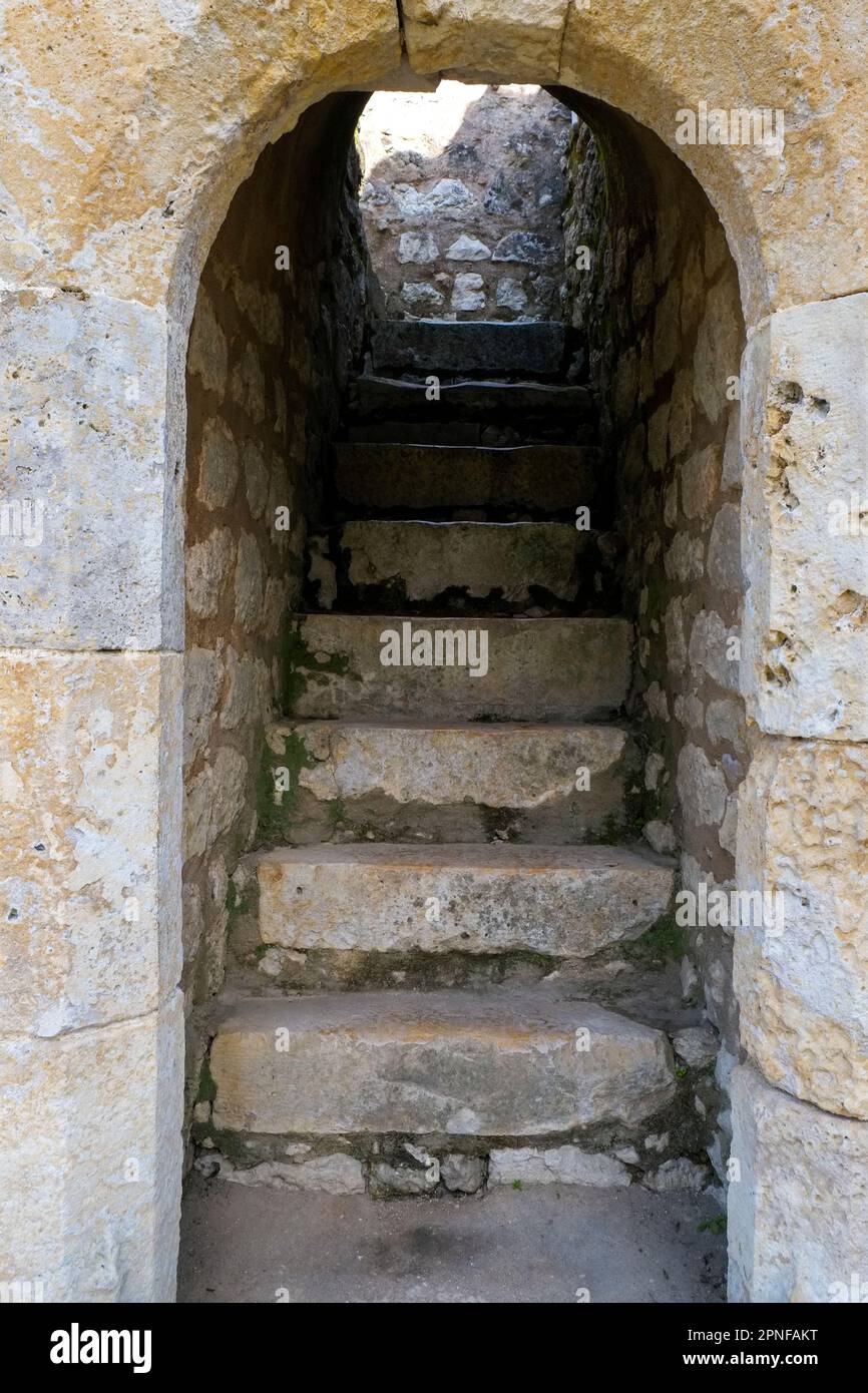 Portugal, Torres Novas, Old narrow steps in medieval castle Stock Photo