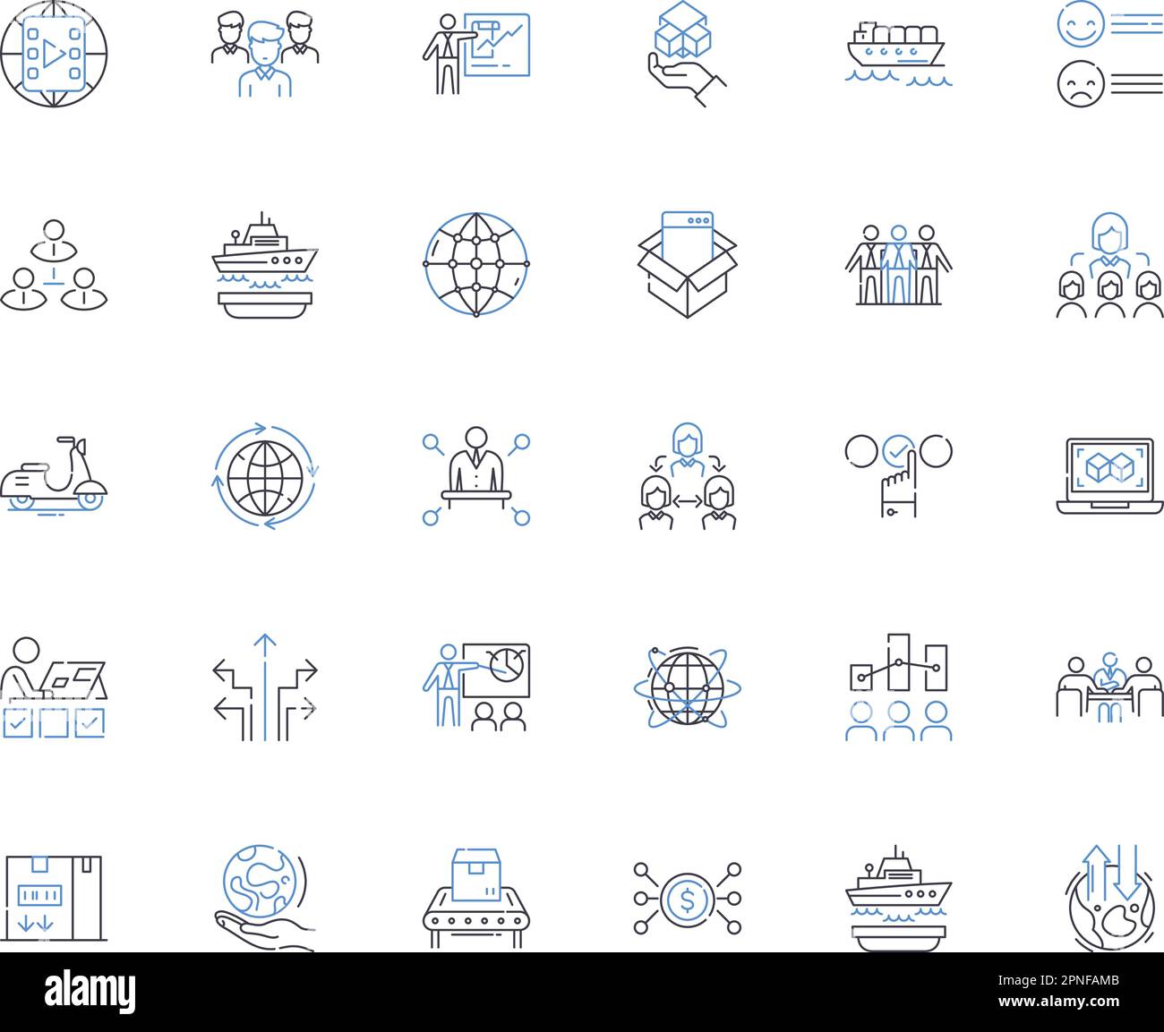 Apportionment line icons collection. Allocation, Distribution, Partitioning, Assignation, sharing, Division, Allotment vector and linear illustration Stock Vector