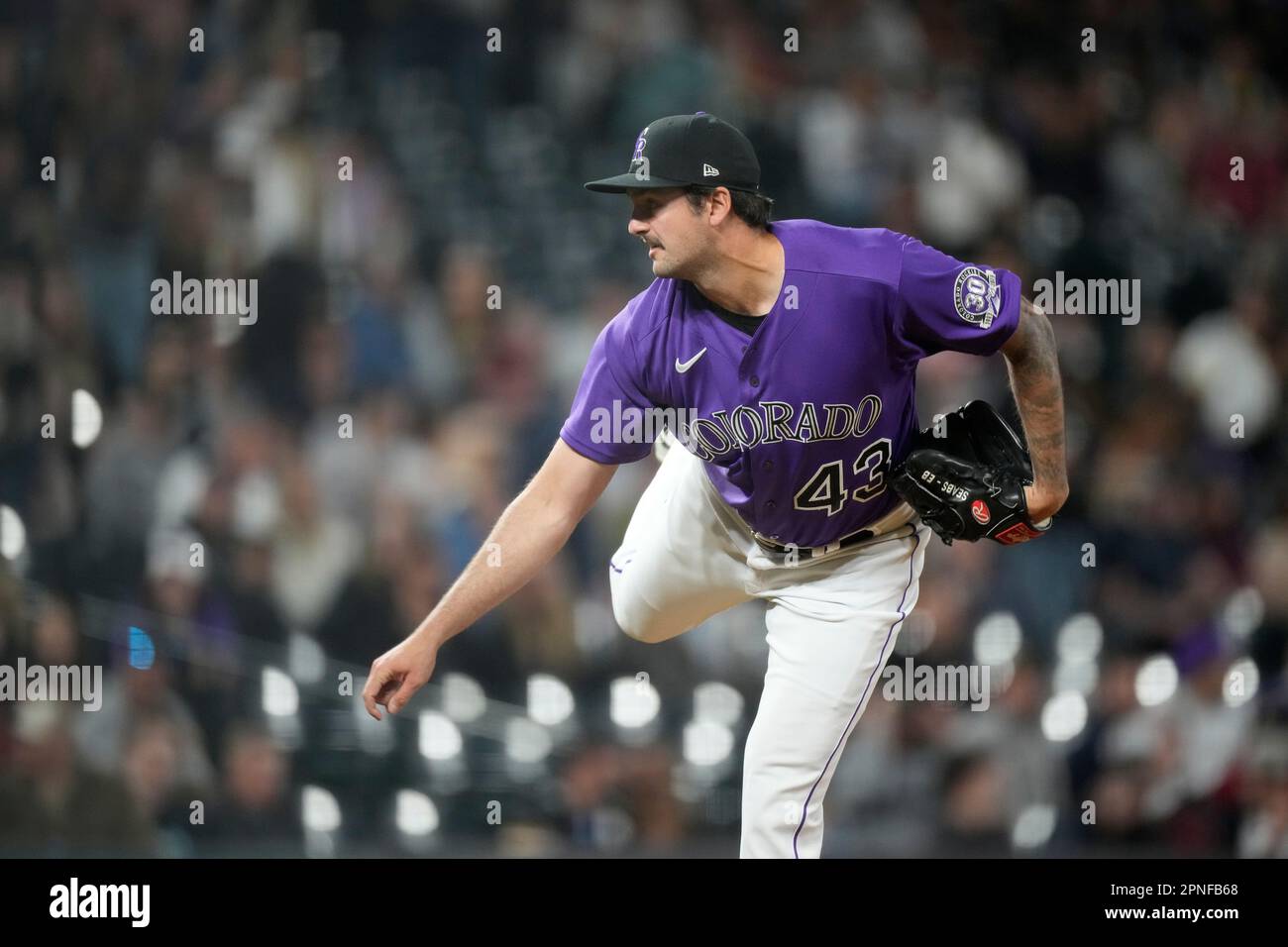 Colorado Rockies starting pitcher Connor Seabold (43) in the fifth