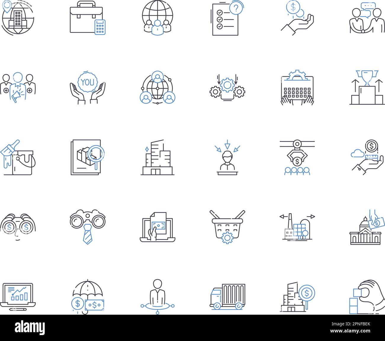 Business structure line icons collection. Hierarchy, Departmentalization, Centralization, Decentralization, Integration, Segmentation, Functional Stock Vector