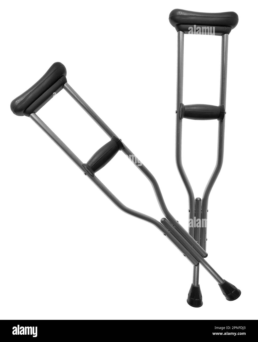 Crossed Metal crutches to assist when walking after an injury Stock