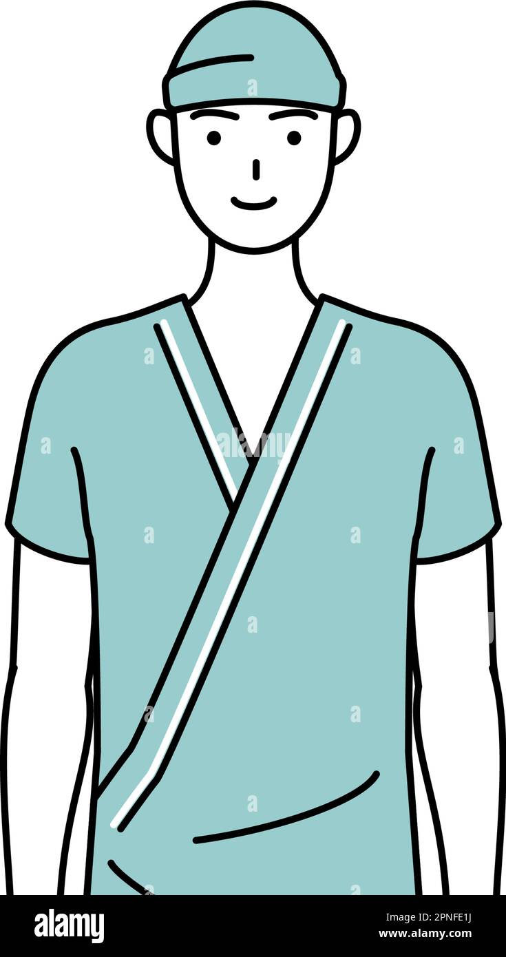 Male admitted patient in hospital gown with a smile facing forward