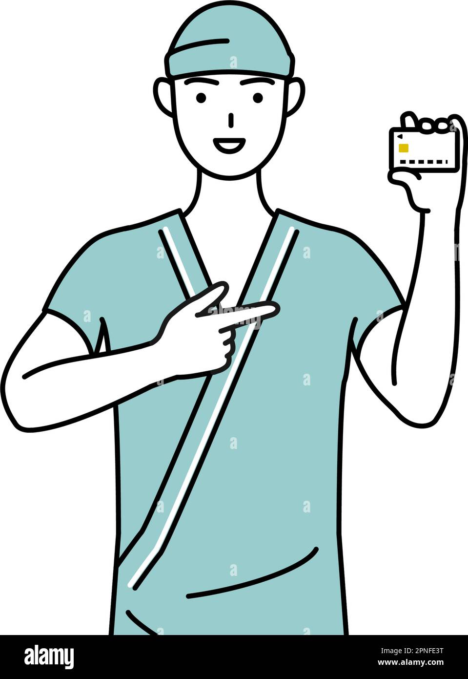 Male admitted patient in hospital gown credit card payment