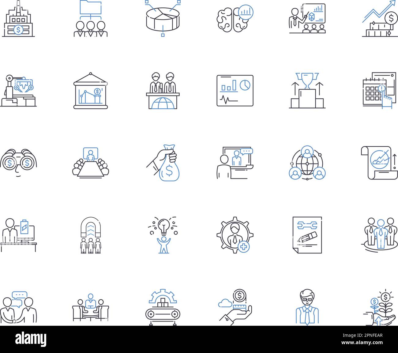 Marketing strategy line icons collection. Segmentation, Differentiation, Branding, Positioning, Productivity, Outreach, Promotion vector and linear Stock Vector