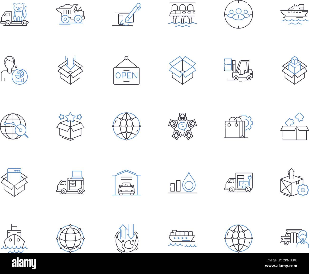 Shipping strategy line icons collection. Logistics, Distribution, Fulfillment, Warehouse, Transportation, Freight, Routing vector and linear Stock Vector