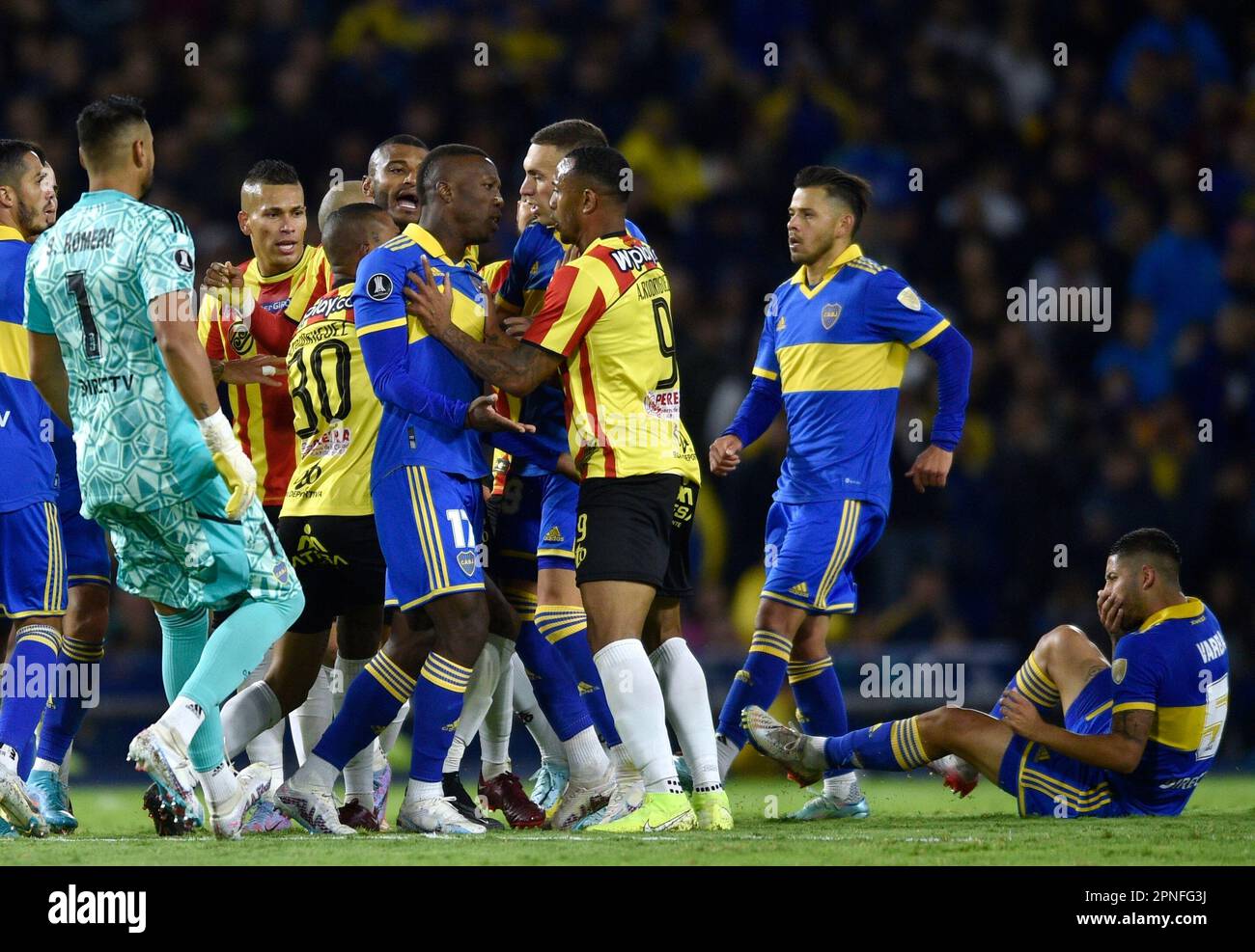 Luis Advíncula of Argentina's Boca Juniors, center, argues with Angelo ...