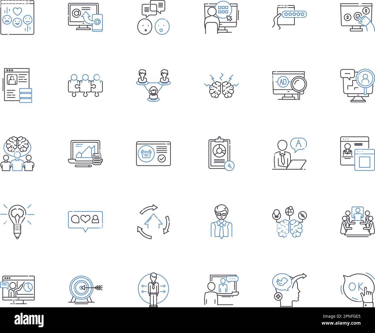 Marketing strategies line icons collection. Branding, Segmentation, Differentiation, Advertising, Positioning, Persuasion, Promotion vector and linear Stock Vector