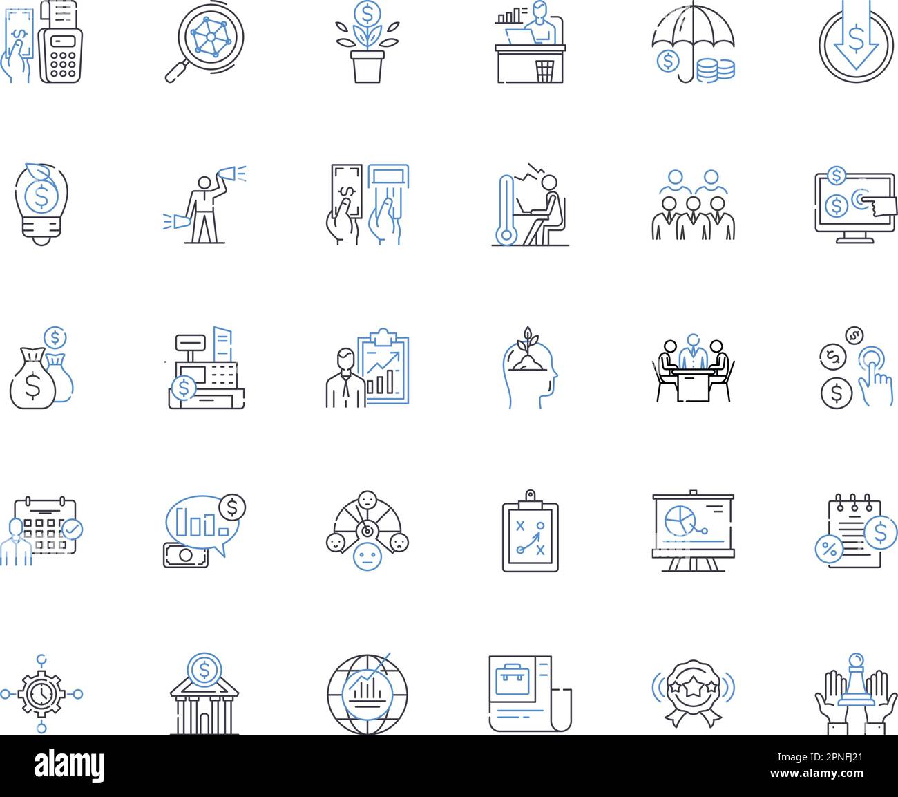 Financial analytics line icons collection. Statistics, Forecasting, Ratios, Budgeting, Analysis, Trends, Risk vector and linear illustration. Capital Stock Vector