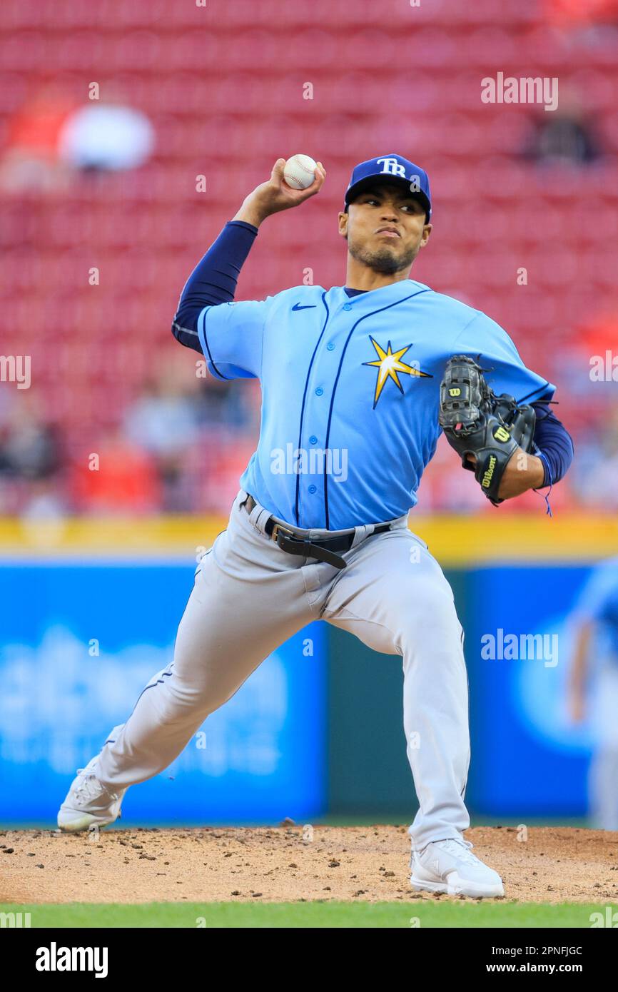 Tampa, United States. 21st June, 2023. Tampa Bay Rays starter Taj Bradley  pitches against the Baltimore Orioles during the second inning of a  baseball game at Tropicana Field in St. Petersburg, Florida