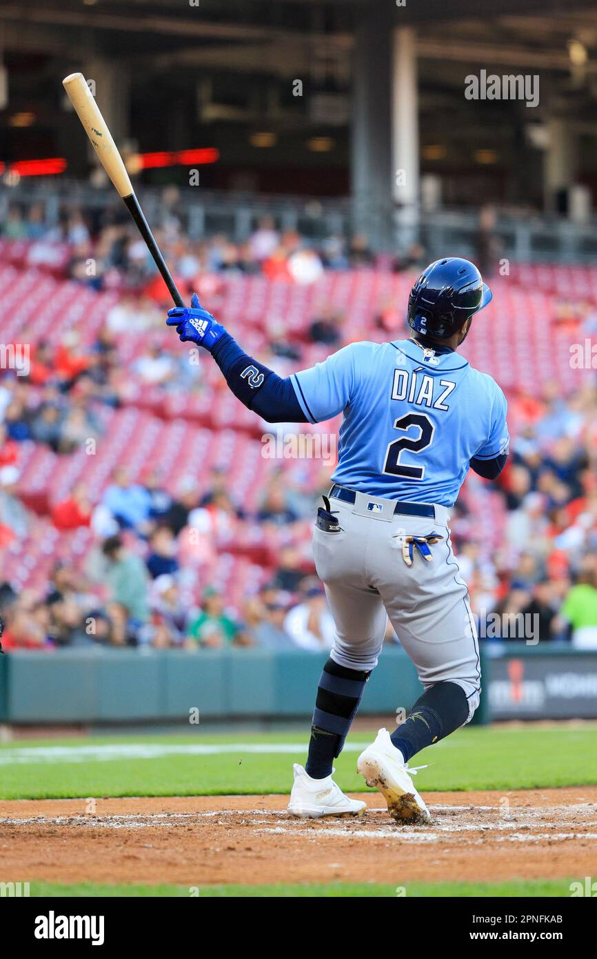 Tampa Bay Rays' Yandy Diaz watches his three-run home run during a