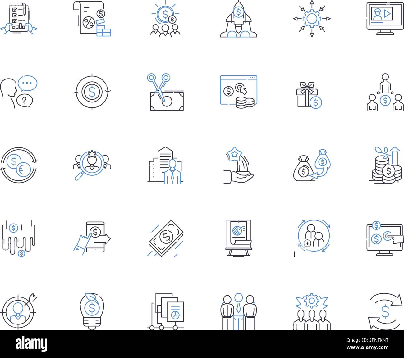 Marketing control line icons collection. Analysis, Metrics, Budget, Optimization, Segmentation, Communication, Planning vector and linear illustration Stock Vector