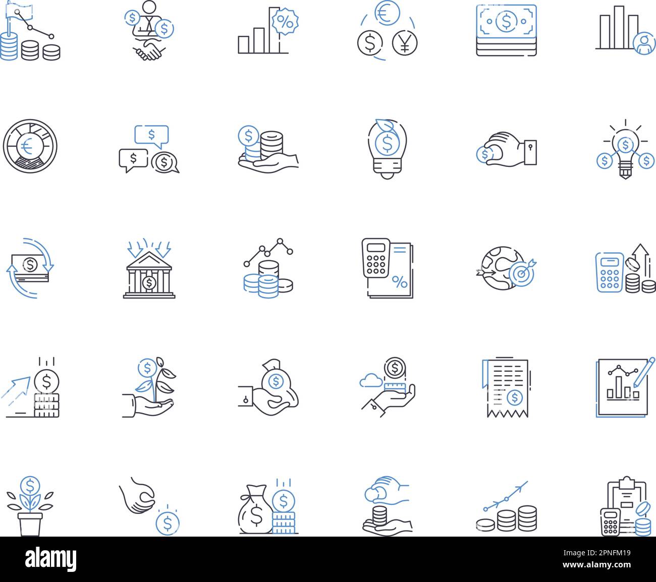 Fiscal asset line icons collection. Revenue, Budget, Investment, Taxation, Capital, Accounts, Expenditure vector and linear illustration. Treasury Stock Vector