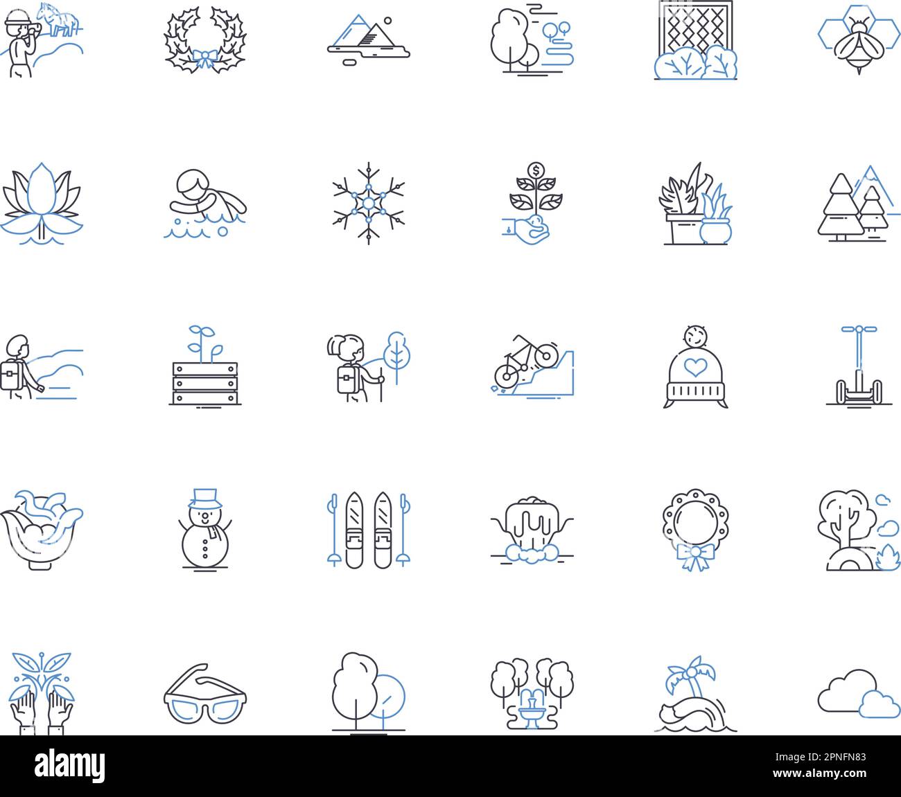 Weather line icons collection. Rain, Snow, Wind, Thunder, Lightning, Hail, Frost vector and linear illustration. Mist,Fog,Heatwave outline signs set Stock Vector